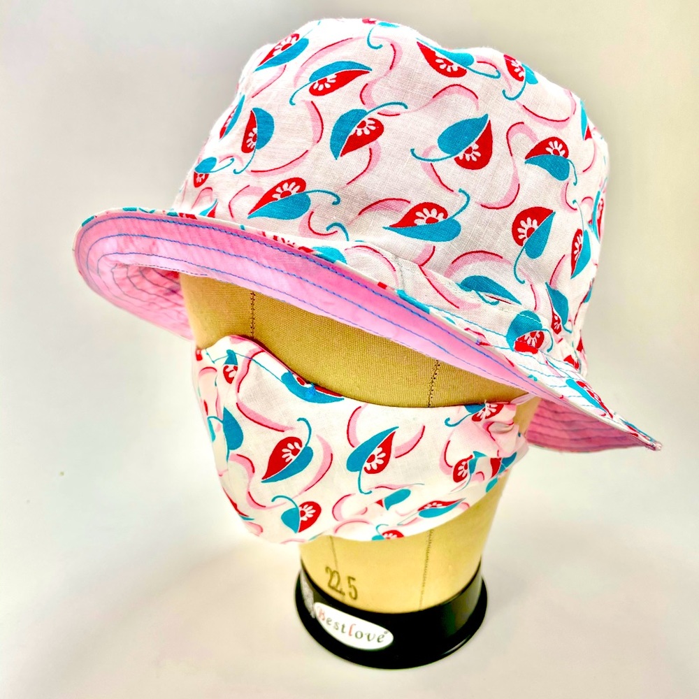 Handmade Vintage Bucket Hat and Face Mask Set